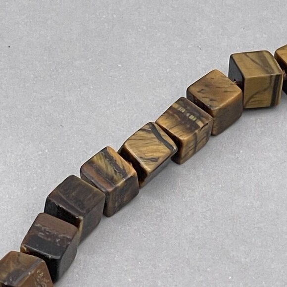 Tiger Eye Chunky Cubes Necklace Silver Tone Lobster Closure 17 to 19 Inch - Picture 6 of 6